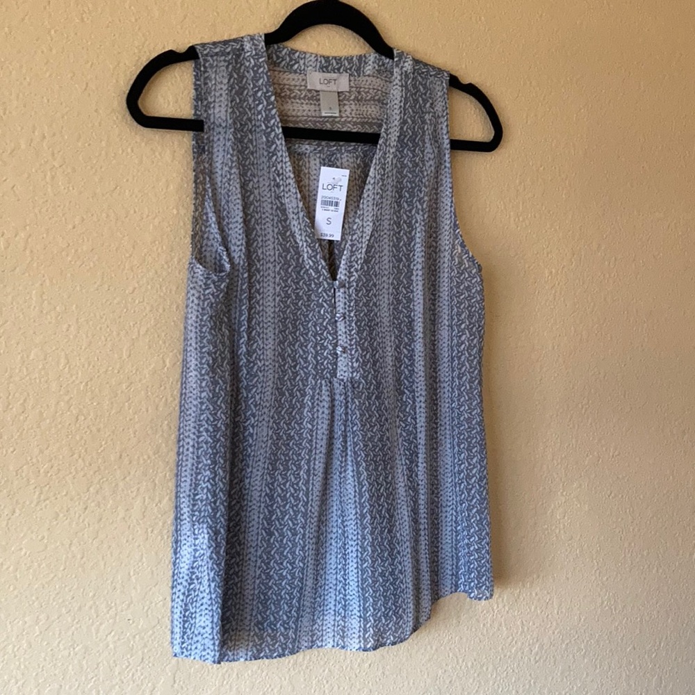 Loft Gray Sheer Blouse With Buttons Small w/ tags